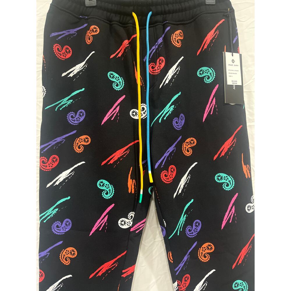 Create 2Mrw Paisley Graphic Print Jogger Sweatpants Fleece lined Men's Large